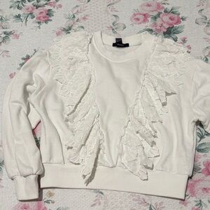 White Lace Ruffle Sweatshirt